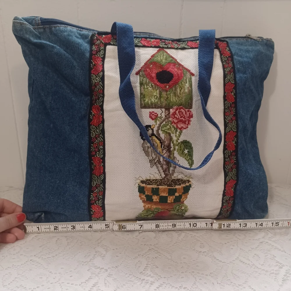 Needlepoint Denim Tote - Picture 8 of 11